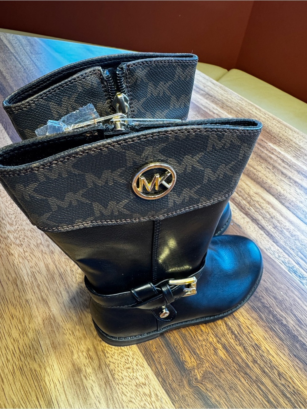 Michael Kors BRAND NEW Black Girls MK Logo Mid-Calf Boot with Gold Accent